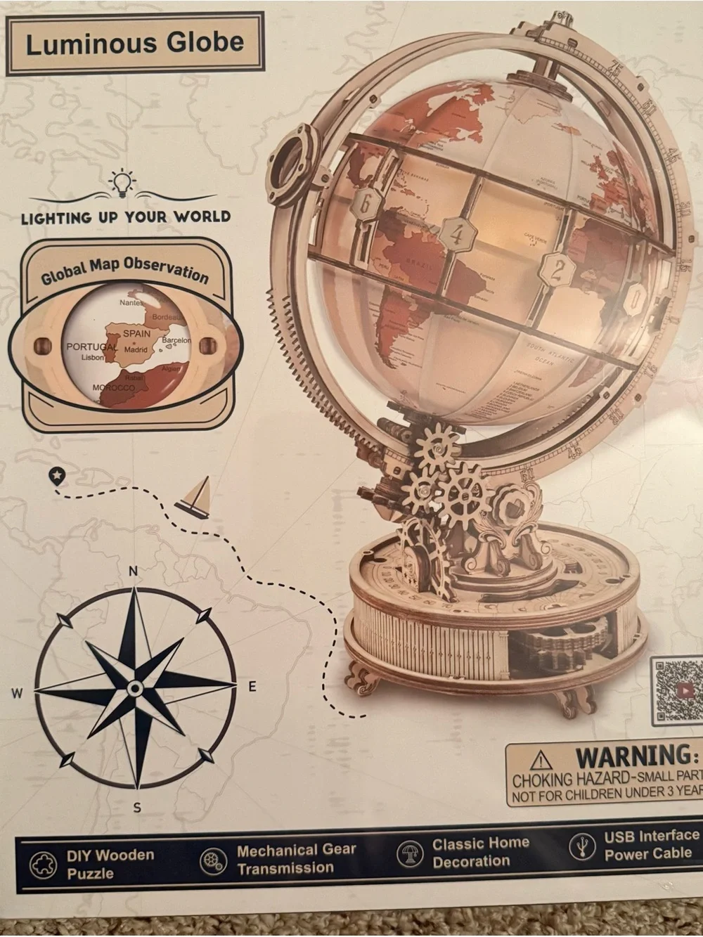 Luminous Globe DIY Wooden Puzzle - Brown & Cream